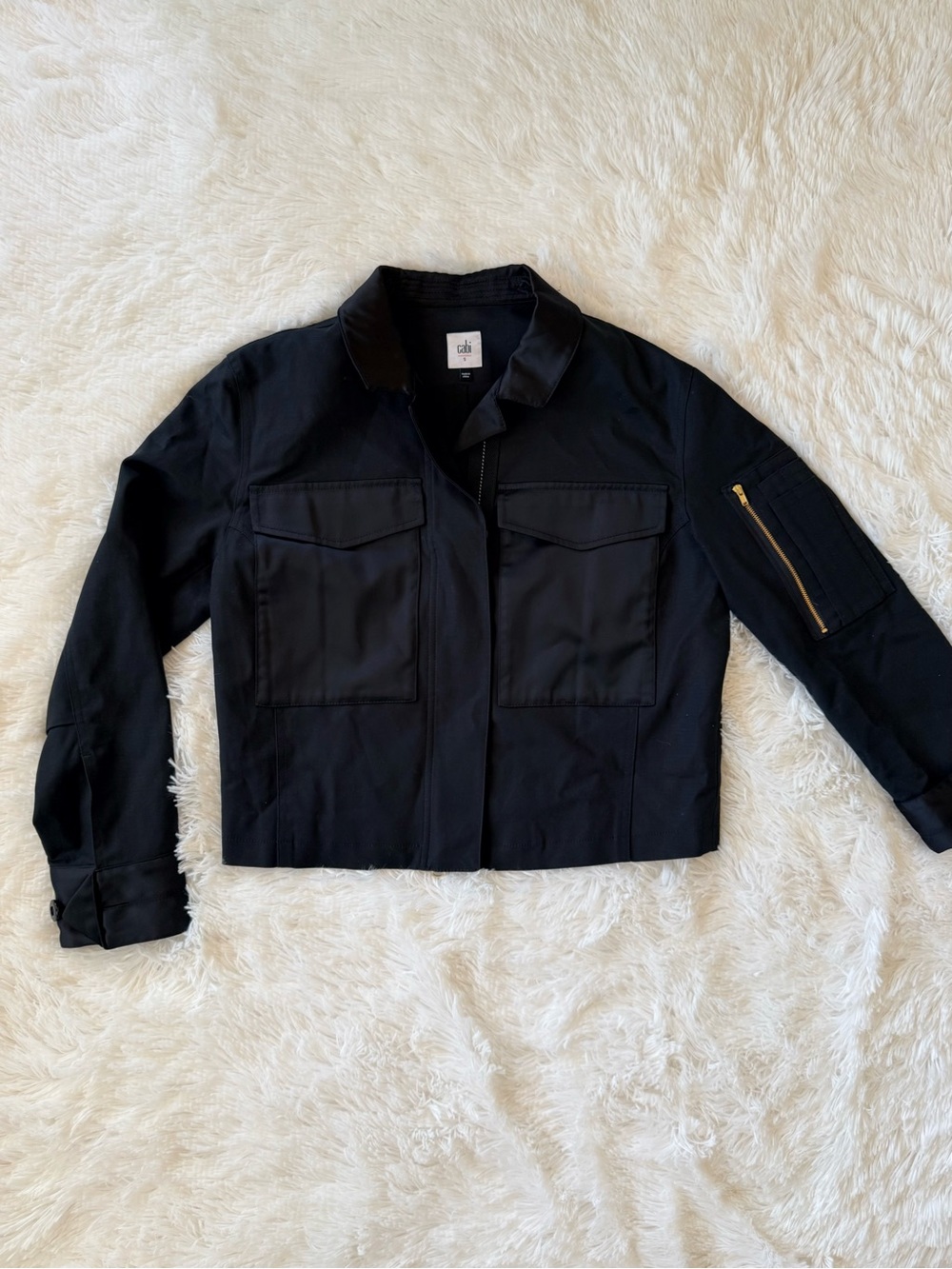 CAbi Black Cropped Utility Jacket